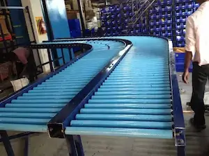 Roller conveyor system for warehouses